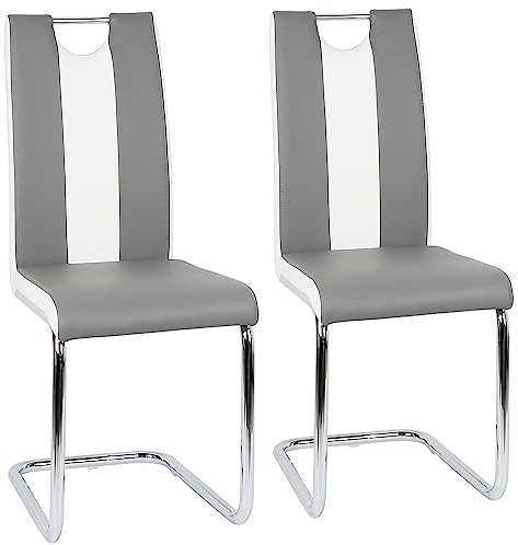 homewell Esszimmerstühle 2er Set, U-Form Ergonomisch Rückenlehne Stahlrahmen, Hochwertiges PU-Leder mit Verdickter Schwamm, Modern Freischwinger Küchenstuhl (2, Grau)