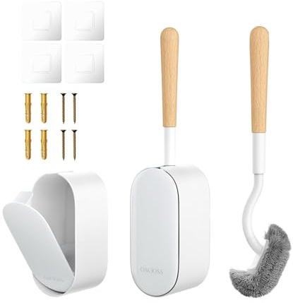 OSCIOSS Bambu toalettborste-set, 2-pack med ergonomisk design, kompakt storlek, hållbar borst, trähållare för badrumsrengöring