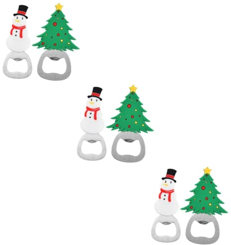 BESTonZON 6stücke Weihnachtsflaschenöffner Cartoon-design Weihnachtsbaum Schneemann Für Bar Und Zuhause Praktischer Bieröffner Und Weinflaschenöffner Für Festliche Anlässe