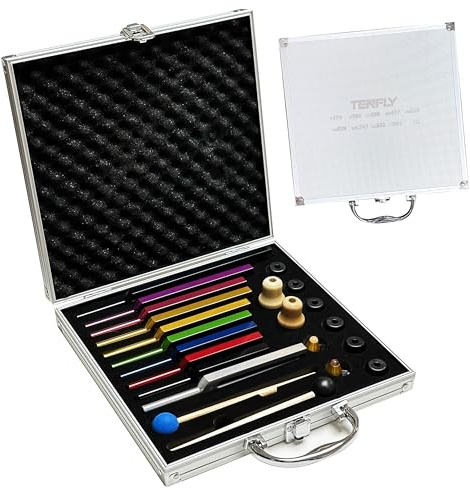 Tenfly Solfeggio Stimmgabel-Set, 10 Stimmgabeln, perfekt für DNA-Heilung, Chakra, Klangtherapie, mehrfarbig, mit exquisiter Aluminium-Geschenkbox (174 Hz, 285 Hz, 396 Hz, 417 Hz, 432 Hz, 528 Hz usw.)