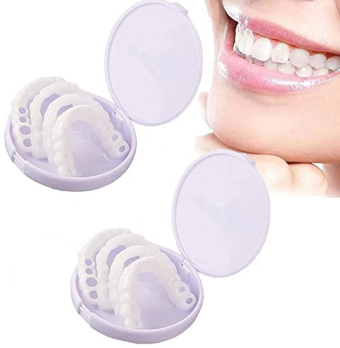 Flipped Warmth 2 Paar Zahnersatz Zum Aufstecken Falsche Zähne Veneers, Künstliche Zähne Gebiss Gefälschte Zähne Zahnersatz Weiß Provisorische Zahnprothese Zähne Kosmetische Zahnabdeckung