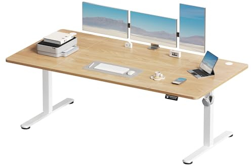 Devoko Electric Standing Desk 180x80 cm, Height Adjustable Desk Ergonomic Stand up Desk with 2 Memory Preset, Beige