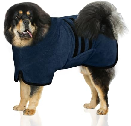 WUFANC Hundebademantel, Bademantel Hund aus Mikrofaser, Extra Saugfähig und Schnelltrocknend, Hunde Bademantel mit Klettverschluss und Verstellbarem Schrumpfband für Große Mittel und Kleine Hunde