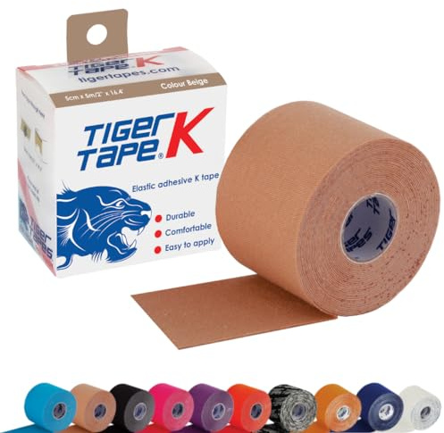 TIGERTAPES K Tape - Beige Kinesiology Tape (5cm x 5m) | Uncut Muscle Tape for Running, Sports & Injury Recovery | Waterproof, Hypoallergenic & Elastic Athletic Tape for Training & Rehab