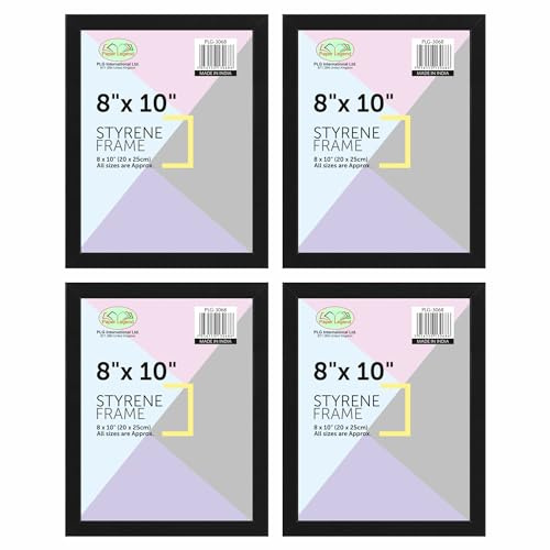 M1SS (Set of 4 Black 8 x 10 Picture Frame with Styrene front Sleek Design Freestanding and Wall Mountable 20 x 25 cm picture frames for Wedding Family Home Office Classic Wall decor