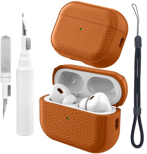 Teyomi Coque Compatible avec Airpods Pro 2 avec kit de Nettoyage, étui de Protection en TPU Compatible avec Airpods Pro 2ème génération avec dragonne, Conception de Texture (Orange)
