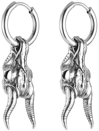 HZMAN Schädel Ziegenkopf Ohrring für Männer Frauen Edelstahl Gothic Punk Devil Satanic Dangle Drop Earrings Baphomet Goat Earring Jewelry Gift