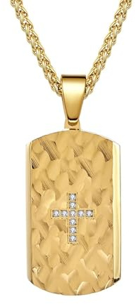 Homxi Anhänger Halskette Unisex Gold,Kette Edelstahl mit Anhänger Mann Rechteck mit Kreuz Zirkonia Anhänger Kette Gold