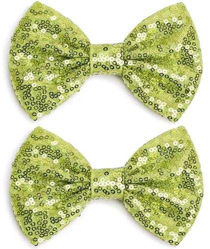 KISZU Large 5 Inch Glitter Hair Bows Clips, Sparkling Sequin Big Bow HairPins for Baby Girls Children Teens and Women (5inch-Apple Green)