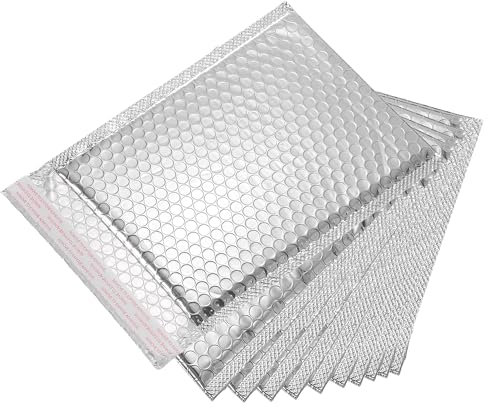 QUARKZMAN Thermische Luftpolstertasche, 23 x 18 cm Silber Selbstklebende Kühle Luftpolstertaschen Folien-Versandtaschen für Bücher, Lebensmittel, Kosmetik, Kartons, Packung mit 10