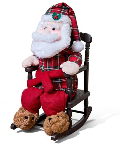 Christmas Animated Decoration Rocking Chair Santa Claus Plush, 18inch Talking Santa Decor, Animatronic Collectible Figurines with Sing, Mouth Move, Illuminated Face, Sitting Xmas Gift for Indoor, Home