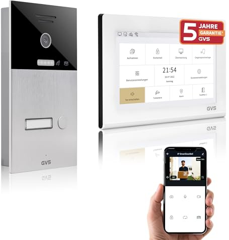 GVS IP Video Türsprechanlage mit Türöffner, 1x 7 Zoll Monitor & App | Smarte Video Türklingel mit Kamera und Monitor & App - Gegensprechanlage für 1 Familienhaus (AVS1336U)