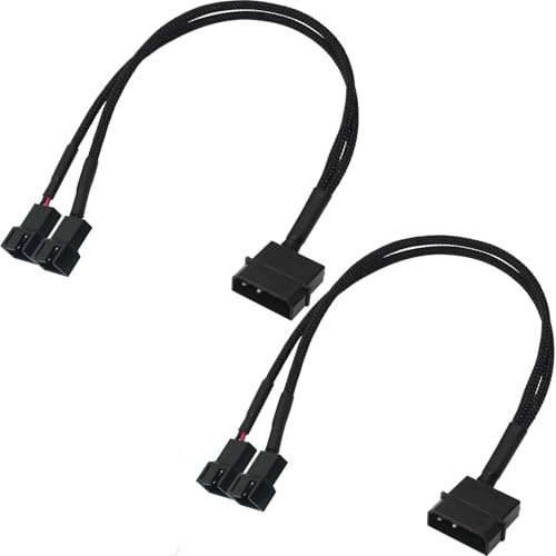 LUORNG 2 x Computer-Gehäuselüfter, Netzkabel, Motherboard-Port, 3p/4-polig auf Netzteil, großes 4P-Adapterkabel, Erweiterungskabel, geteilt in zwei Computer-Heizkörper-Kühlerlüfter, Splitter