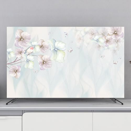 JANEMUA TV Screen Protector Cover, Flower Pattern Sun/Dust-Proof Decorative Cloth, For Desktop/Curved/Wall Mount/Desktop Monitor TV-3||49-52inch