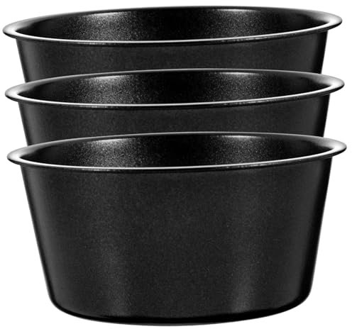 OFFSCH 3 Piezas Molde Redondo De Acero Al Carbono Para Pudín Magdalenas Pasteles De Cocina Unidades Molde Antiadherente Cupcakes
