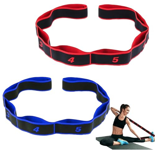 2PCS Yoga Strap, Stretch Bands for Exercise & Yoga Straps for Stretching, 90 x 4 cm, Stretching Strap & Yoga Mat Strap Compatible, Ideal for Yoga and Pre-Workout Flexibility(Red,Blue)
