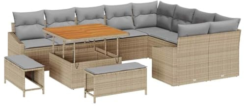 vidaXL Trädgårdsoffset med kudde med lagring 12 pcs Beige och Ljusgrå, Trädgård och terrassset, modern rattansoffa, lätt utomhuscouch, UV-skydd, förvaring, lounge
