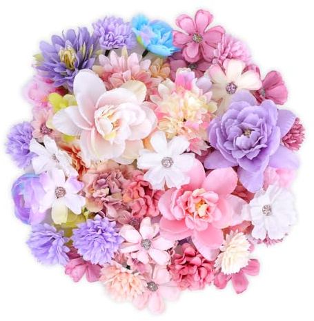 Sliverdew 60 Stück Kunstblumen zum Basteln, Künstliche Blumenköpfe Deko Köpfe, Klein Blüten Künstlich Blütenköpfe Deko Seidenblumen für DIY Scrapbooking Hochzeit Party Home Handwerk Dekos, Farbe