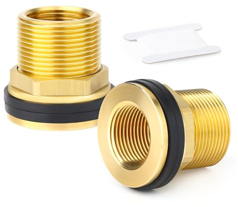 ERGAOBOY 2 pièces raccord de cloison en Laiton pour réservoir d'eau, 1/2 BSP mâle - 3/8 BSP Femelle Raccord fileté avec 2 Joints en Caoutchouc pour citernes pluviales, Aquariums, baignoires
