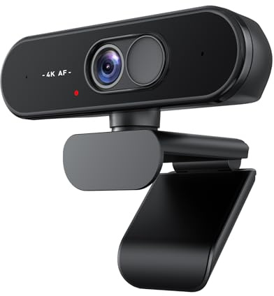 Aurolumiz Webcam 4K UHD con obiettivo autofocus, microfono cristallino, copertura privacy, treppiede estraibile - per PC, laptop, zoom, team, Windows, macOSAutofocus
