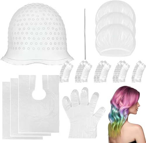 22 Stück Silikon Highlight Kappe, Wiederverwendbare Strähnchenhaube aus Silikon mit Stahnnadel, Professionelle Stränchen Haube für perfekte DIY Highlights, Einfache Handhabung für salonmäßige