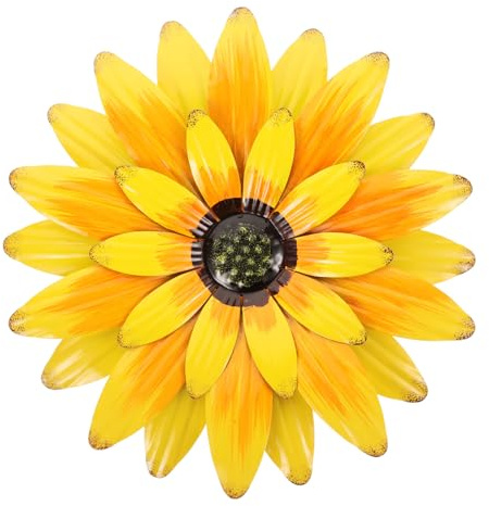 TOPPERFUN Metallene Sonnenblumen Wanddeko für Wohnzimmer und Flur | Eisen, 3d Blütenmotiv, Zarte Optik, Wanddekoration für Restaurant und Hausflur