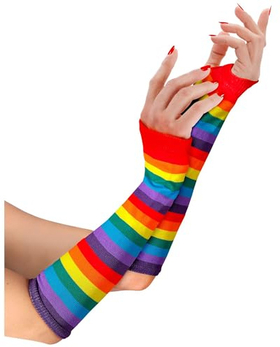 W WIDMANN MILANO Party Fashion - Regenbogen Armstulpen | 33 cm fingerlose Handschuhe als Kostümzubehör für Karneval, CSD und Mottoparty