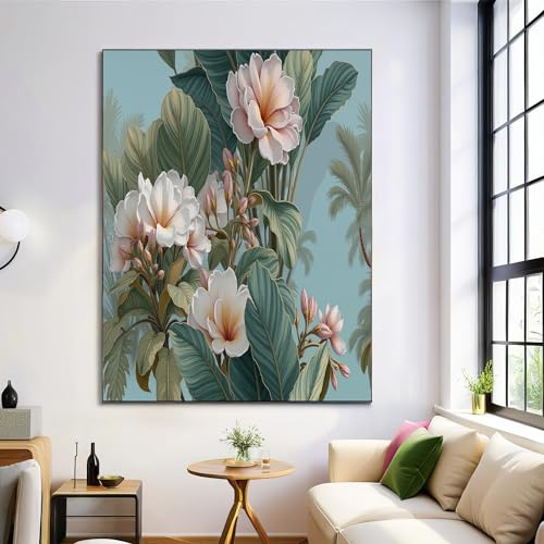 GDJSMIN Arte De Pared Sin Marco 40×50 Cm,Patrones Florales Plantas Verdes Pintura En Lienzo,Ilustraciones Selva Exótica Lienzos Decorativos Para Pared Pintura Para Dormitorio Cocina,Verde Oliva