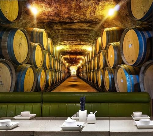 Papier Peint Panoramique Cave À Vin Papier Peint Intissé Cave À Vin Rétro Française Poster Trompe l'oeil Mural 3D Art Décoration Murale Salon Chambre 400x280 cm 2463b