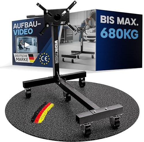 WERKTHOR Motorständer kfz 680kg Heavy Duty für V8 – Motorhalter extra stabil 360° drehbar – Motorbock Schwarz für schwere Motoren & SUV – Montageständer Werkstatt – Engine Stand 1500lbs