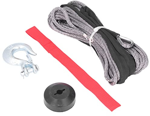 Kit de corde de treuil, corde de treuil synthétique robuste avec chape à ressort, crochet d'élingue, bouchon en caoutchouc, capacité de chargement de 4 400 lb, câble de