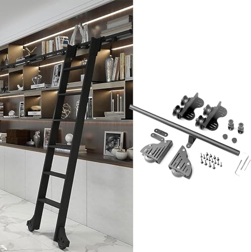 Ensemble de rails à roulettes pour porte coulissante, bibliothèque, rail de suspension pour échelles (poubelle non incluse) de 9,5 à 6,1 m, kit de quincaillerie pour porte de grange pour la maison et