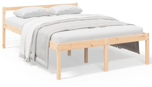 Qnhdfrt Seniorenbett 120x200 cm aus massivem Kiefernholz, Einzelbett mit Kopfteil und 45 cm Komforthöhe, stabiles Holzbett für das Schlafzimmer, Natur