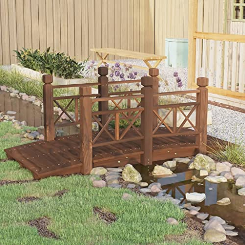 Ziaphsol Gartenbrücke mit Geländer aus massivem Fichtenholz 150 x 67 x 56 cm, Teichbrücke mit Holzsteg, Zier Steg für Garten, Bach, Übergang, außenbereich, stabil