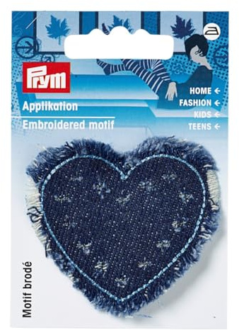 Prym 925611 Deko-Motiv Jeans Herz mit Blumen und Fransen, bunt