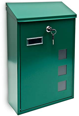 Relaxdays Cassetta Postale, Laccata, Targhetta per Nome, Accessorio Moderno Monocolore 25 x 40 cm , Esterno, Verde