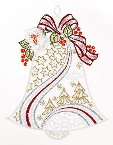 Fensterbild Weihnachtsglocke 20 x 27 cm farbig aus Plauener Spitze Fensterdeko Fensterschmuck Bilder Handarbeit Deko Fenster