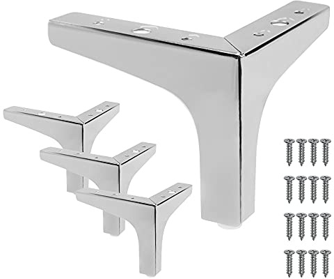Cjueiom 13cm / 5 Inch Metal Furniture Legs, Set of 4, Chrome | Heavy Duty, Triangle, For Sofa, Table, Cabinet & Ottoman Replacement, Modern Chair Feet, For Bedroom & Living Room