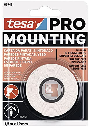 Tesa 47265 Cinta Doble Cara MOUNTING PRO PARED PINTADA 1.5m x 19mm 66743, Multicolore