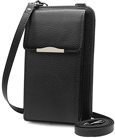 Handytasche zum Umhängen Leder Handy Umhängetasche Damen RFID Geldbörse Damen mit 18 Kartenfächern Klein Handytasche mit Geldbörse zum Umhängen für Handy unter 7,2 (Schwarz)