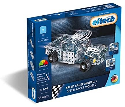 Eitech 00231 Metallbaukasten - Speed Racer Modell 2, 460 Bauteile, Modellauto-Bausatz, DIY Lernspielzeug, Rennwagen ca. 19,5 cm, Konstruktionsspielzeug für Kinder ab 8 Jahren