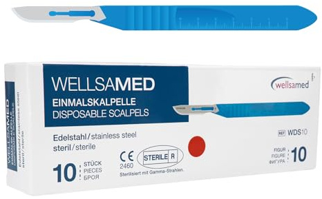 Wellsamed Einmalskalpelle Edelstahl mit Halter, Figur 10, 10 Stück, steril verpackt
