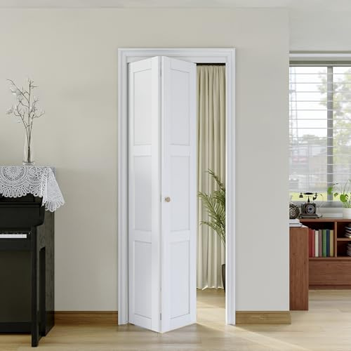 Bi-Fold Doors for 30 x 80 Opening, Solid MDF Panel Closet Door Hardware Kit Included, Interior Folding Door Pre-Drilled Holes Easy Assembly