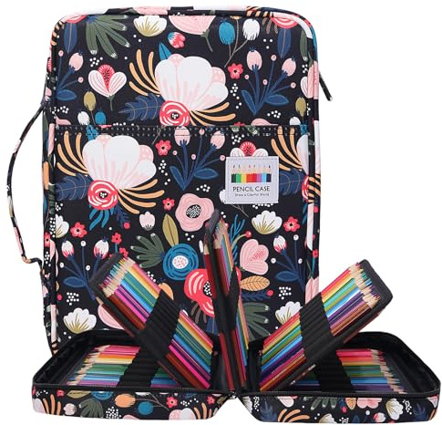 BOMKEE 220 Trous Trousse de Crayon et Grande Capacité Sac à Crayons Multifonction zippée avec poignée Portable Imperméable étui à crayonspour étudiants Enfants Adultes Artiste