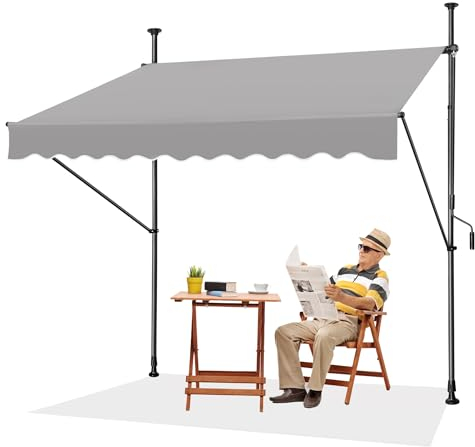 XINZI 300cm Breite Sonnenschutz Klemmmarkise Höhenverstellbar Balkon Markise mit Handkurbel UV-beständig & Wetterfest Breite Sonnenschutzrollo Außen Terrase Seitenwand ohne Bohren (Hellgrau)