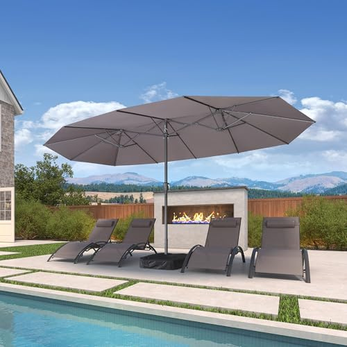 PURPLE LEAF Sombrilla de jardín exterior 455 x 270 cm de aluminio, gran sombrilla doble con LED y pie, para terraza, jardín, balcón y piscina, gris, Modèle Classique