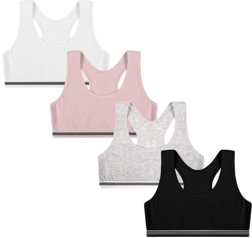 flintronic Pack de 4 Top Interior para Niña, Sujetador Deportivo Infantil, Sujetador Cortos de Niña Algodón sin Almohadillas, Multicolor, L