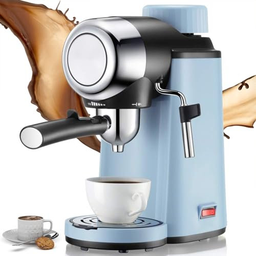 Cafetière avec mousseur à Lait, Machine à café à contrôle de Pression de Vapeur 800 W, réglage Automatique de la température de l'eau, Machine à café Filtre avec réservoir d'eau d'une capacité Blue