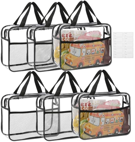Xialvyu 6er PVC Aufbewahrungstaschen für Spielzeug, Mit Reißverschluss, Netzfächern, Transparenter wasserdichte Toilettentaschen für Bausteine, Badespielzeug, Puzzle(9x4x11.8inch)