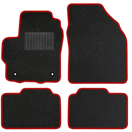 moto-MOLTICO Fußmatten Auto - Velours Autoteppiche | passend für Toyota Aygo X 2022- - 4-teiliges Set - Schwarze Automatten mit Roten Ziernähten